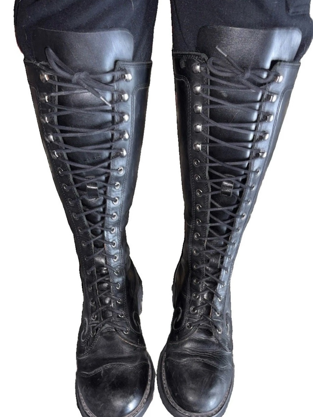 Rare Vintage John Fluevog Seventh Heaven Sole Black Tall Lace-Up Boots Men’s 11.